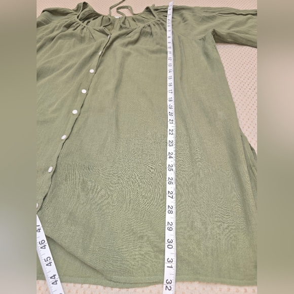 Aerie Oversized Button Down Balloon Sleeve Blouse Green Size S Boho Beach Hippie - Picture 8 of 9